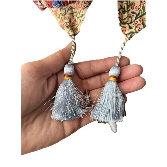 Anthropologie Mixed Print Blouse Long Sleeve Tassels Dropped Yoke LARGE Stunning - Picture 3 of 6